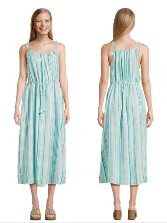 Time and Tru Dresses & Skirts - Striped Mint & White Tie-Shoulder Maxi Dress size L